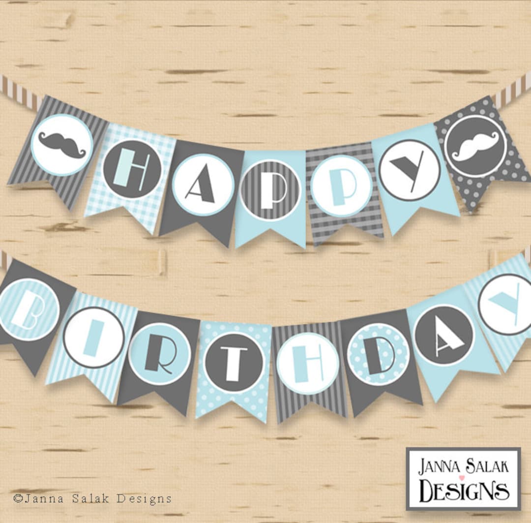 Little Man Happy Birthday Banner Mustache Party DIY Printable INSTANT DOWNLOAD LMB01 - Etsy