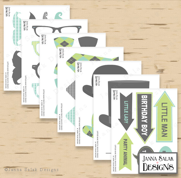 Printable Little Man Photo Booth Props Birthday Party Green | Etsy