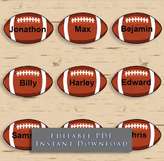 2.5 Football Tags With Editable Names INSTANT DOWNLOAD Etsy