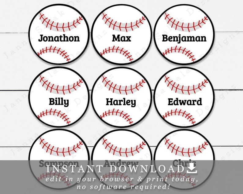 2.5 Baseball Printable Cupcake Toppers Tags With Etsy