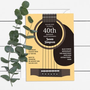 Plantilla de invitación a fiesta de cumpleaños de guitarra 5x7 invitación digital DIY imprimible con texto editable GU01