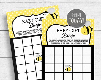 Bee Baby Gift Bingo Game Printable - Mommy to Bee Yellow and Black INSTANT DOWNLOAD BEE002