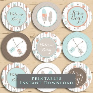 Tribal Arrow Baby Shower Cupcake Toppers - It&#39;s a Boy- DIY Printable INSTANT DOWNLOAD TR002