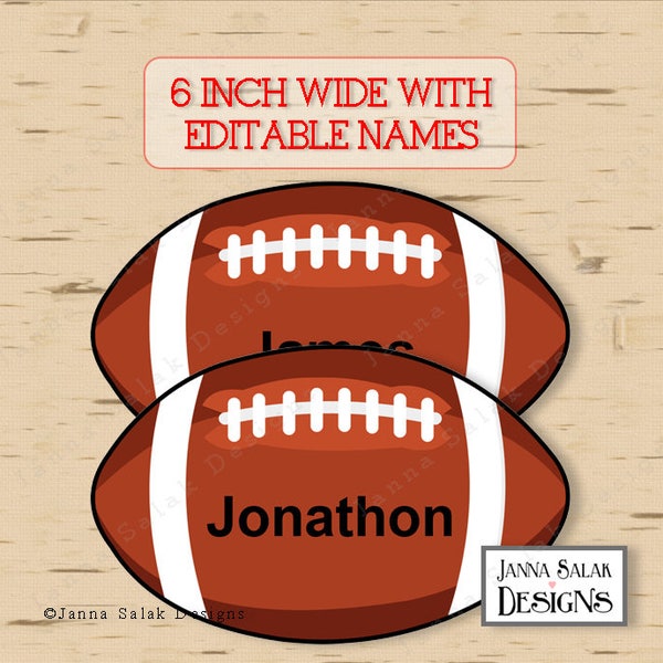 6" Football Tags With Editable Names INSTANT DOWNLOAD DIY Pdf