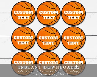 2.5" Cupcake Toppers imprimables de basket-ball/étiquettes avec le modèle de bricolage de texte