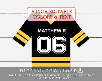 8" Hockey Jersey Tags With Editable Names Numbers and Colors DIY Template