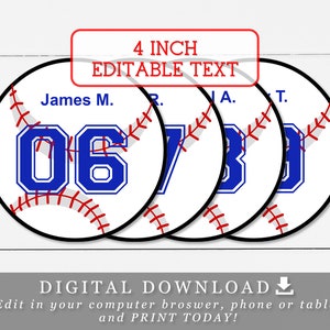 4-Zoll-Baseball-Tags mit bearbeitbaren Namen und Zahlen DIY-Vorlage