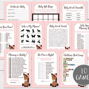 Horse Baby Shower Game Package Printable - 10 Games - Pink Baby Girl - INSTANT DOWNLOAD HR01