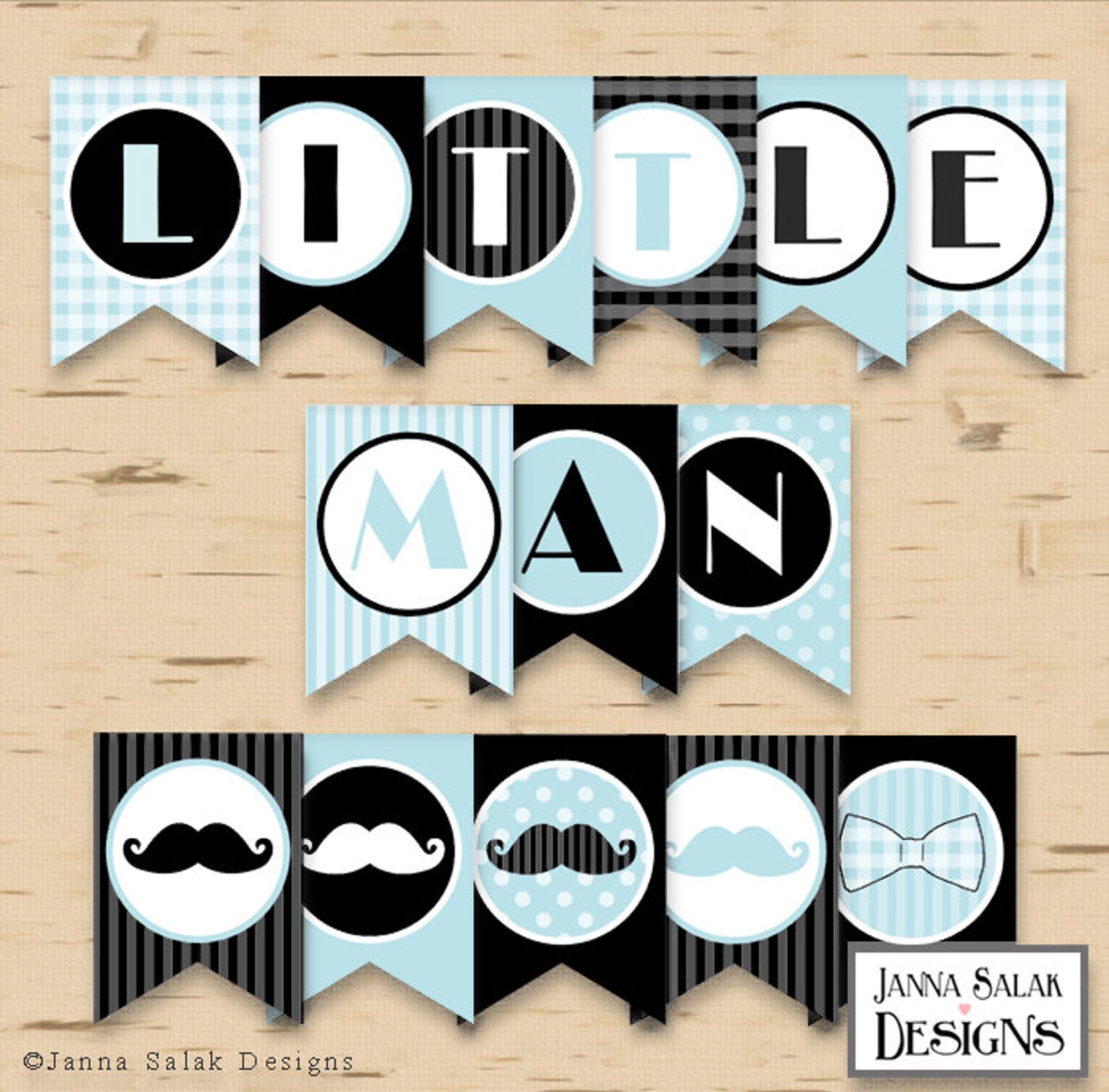 Little Man Baby Shower PRINTABLE Party Package Blue and Black - Etsy