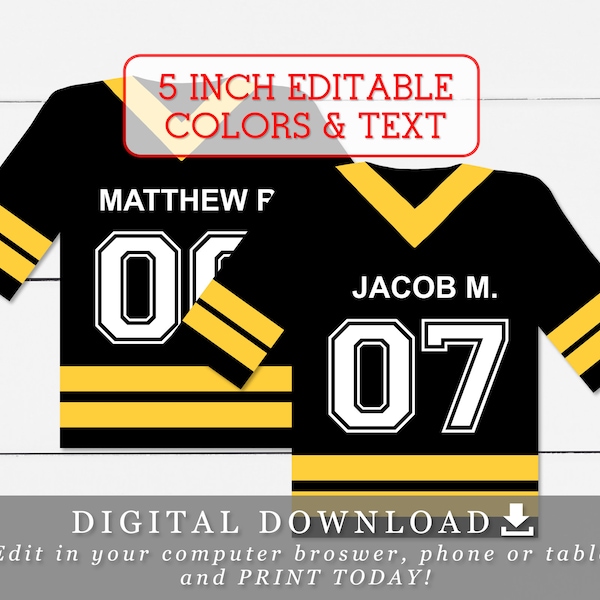 5" Hockey Jersey Tags With Editable Names Numbers and Colors DIY Template