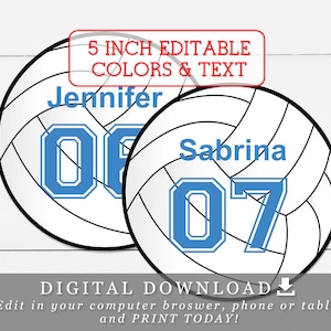 5" Volleyballs With Editable Names and Numbers DIY Template Printable