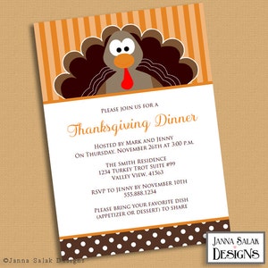 Printable Thanksgiving Dinner Invitation 5x7 Cute Turkey Invite Diy INSTANT DOWNLOAD You Edit PDF