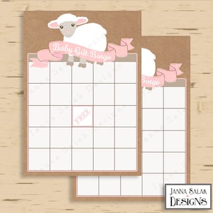 Little Lamb Baby Gift Bingo Baby Shower Game Party Pink DIY Printable INSTANT DOWNLOAD LL01