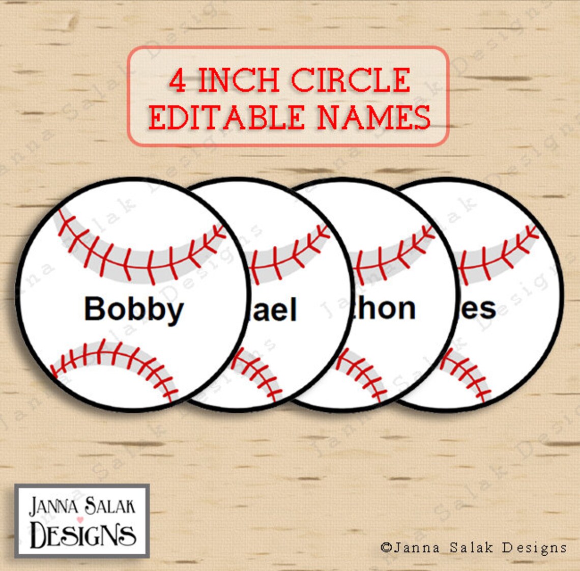 4 Baseball Tags With Editable Names INSTANT DOWNLOAD DIY Etsy