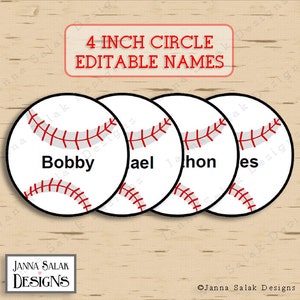 5 baseball tags with editable names instant download diy etsy
