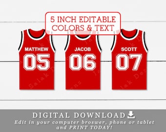 5" Basketball Jersey Tags With Editable Names Numbers and Colors DIY Template