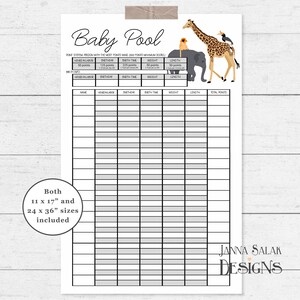 Baby Shower imprimible Baby Pool Game Zoo Safari Jungle Animals Predicciones de nacimiento 11" x 17" y 24" x 36" Póster DESCARGA INSTANTÁNEA ZO01