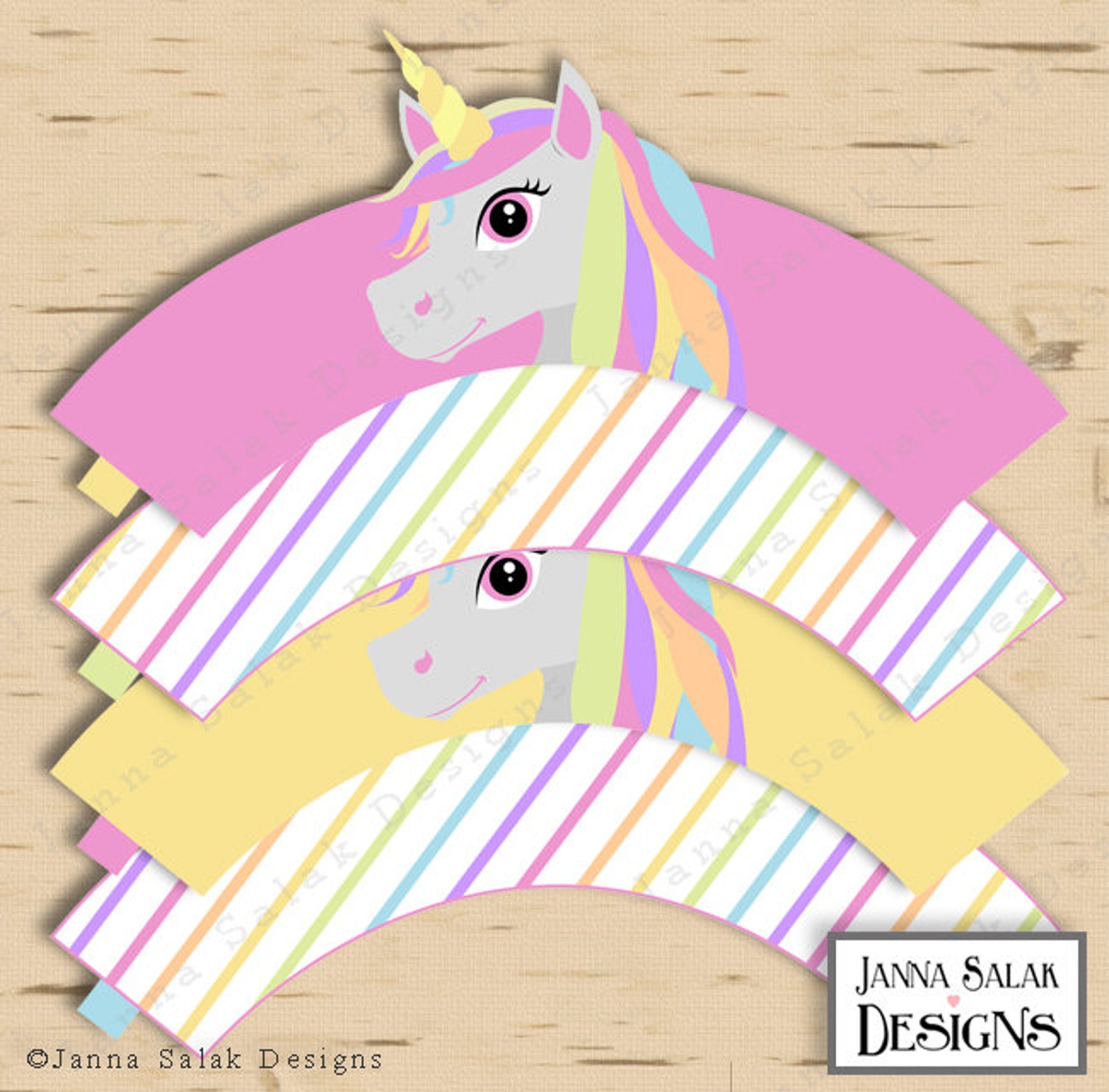Unicorn Printable Cupcake Wrappers Pastel Rainbow Birthday | Etsy