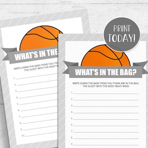 What&#39;s In The Bag? Game Printable -  Basketball Baby Shower INSTANT DOWNLOAD BK01