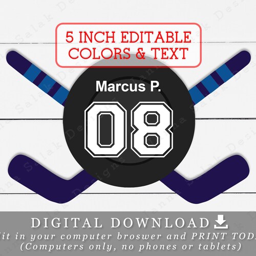 5 Hockey Tags With Editable Names Numbers and Color DIY Etsy