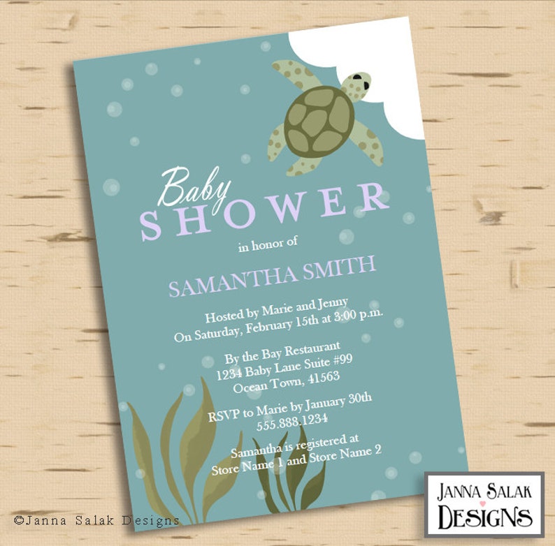 Printable Ocean Theme Baby Shower Invitation Sea Turtle Blue Etsy