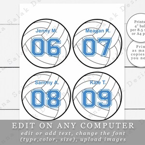 4" Volleyball Tags Toppers With Editable Names and Numbers DIY Template ...