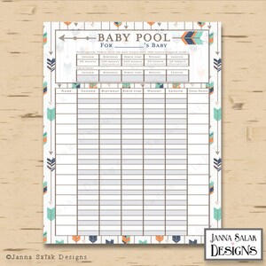 Imprimible Tribal Boho Baby Shower Baby Pool Game Predicciones Boho Azul Naranja Verde Azulado Verde Azulado 24 "x 30" Póster TR003