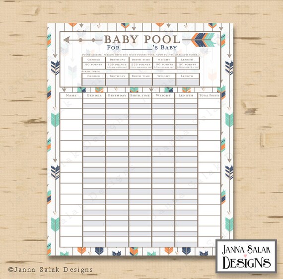 Imprimable Tribal Boho Baby Shower Baby Pool Game Predictions Etsy