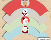 Christmas Printable Cupcake Wrappers Holiday Party Cute Christmas Decoration Pdf DIY INSTANT DOWNLOAD