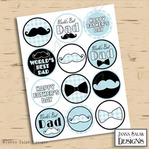 Father's Day Mustache Cupcake Toppers Party Printables Blue and Black ...