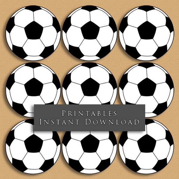 2.5" Soccer Ball Printable Cupcake Toppers Sports Theme Birthday Party DIY Printable INSTANT DOWNLOAD