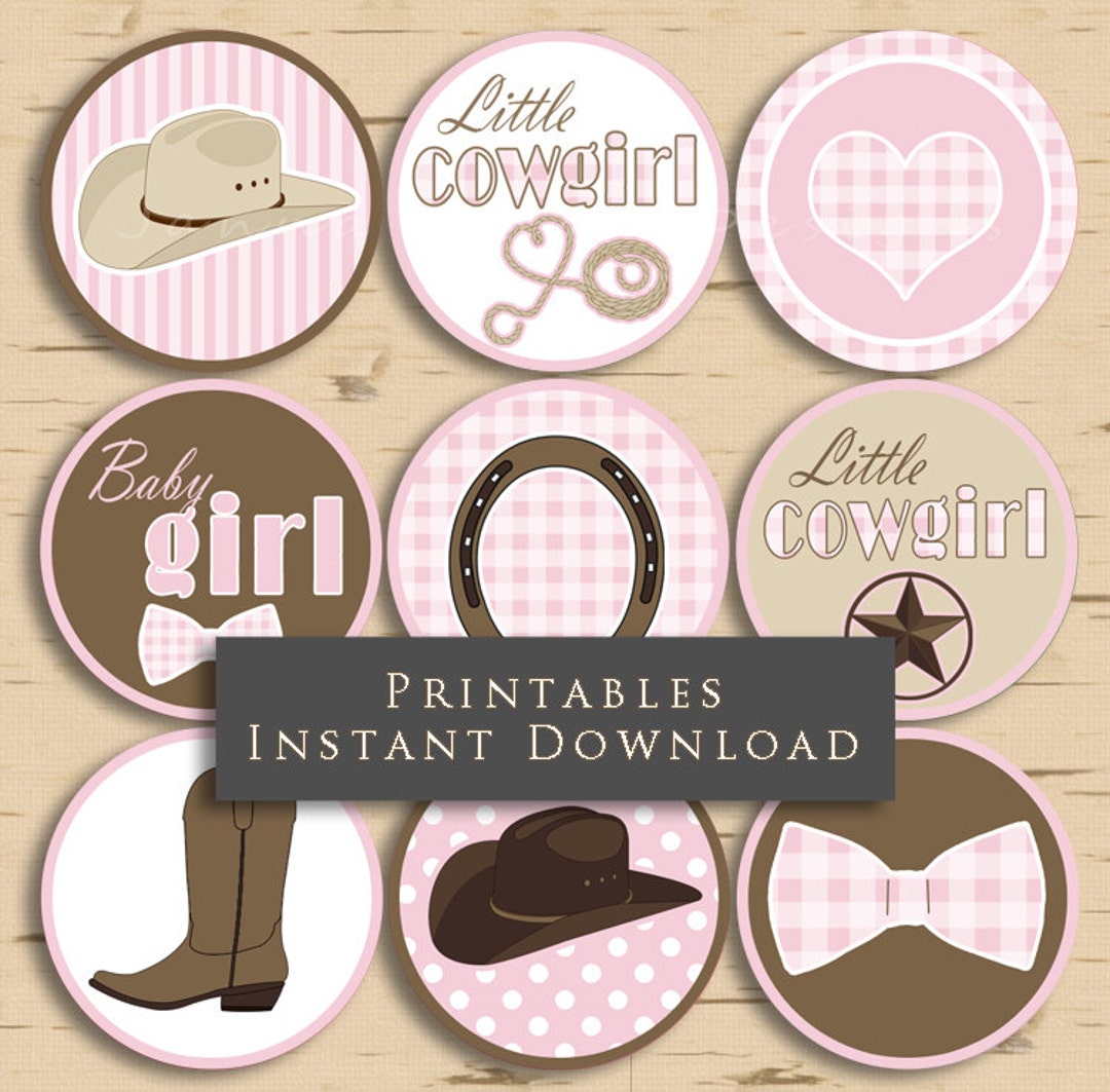 Little Cowgirl Baby Shower Cupcake Toppers Party Printables Pink and ...