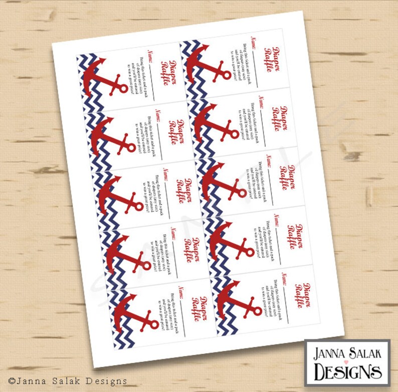 Nautical Anchor Diaper Raffle Tickets INSTANT DOWNLOAD | Etsy