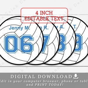 4&quot; Volleyball Tags Toppers With Editable Names and Numbers DIY Template Printable