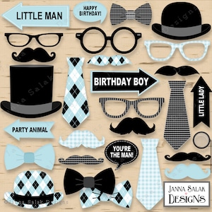 Printable Little Man Photo Booth Props Birthday Party Black and Blue ...