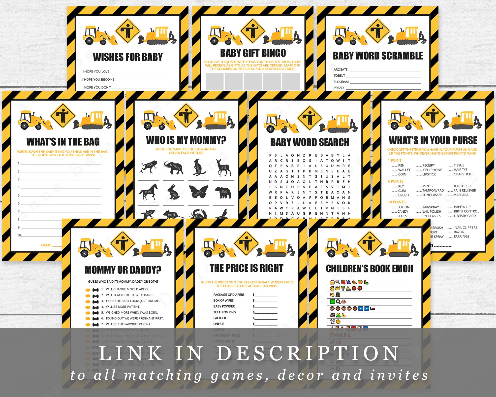 Construction Baby Book Emoji Pictionary Game Printable - Under ...
