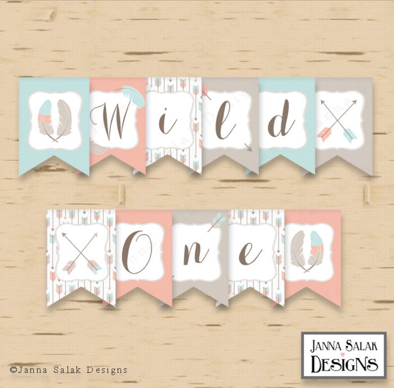 Printable Wild One Banner Boho Tribal Arrows Feathers Girl DIY | Etsy