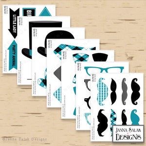 Printable Little Man Photo Booth Props Birthday Party Black and Teal ...