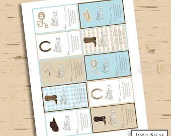 Little Cowboy Diaper Raffle Tickets INSTANT DOWNLOAD Blue and Brown Printable Raffle Tickets Baby Shower Insert Card DIY CB001