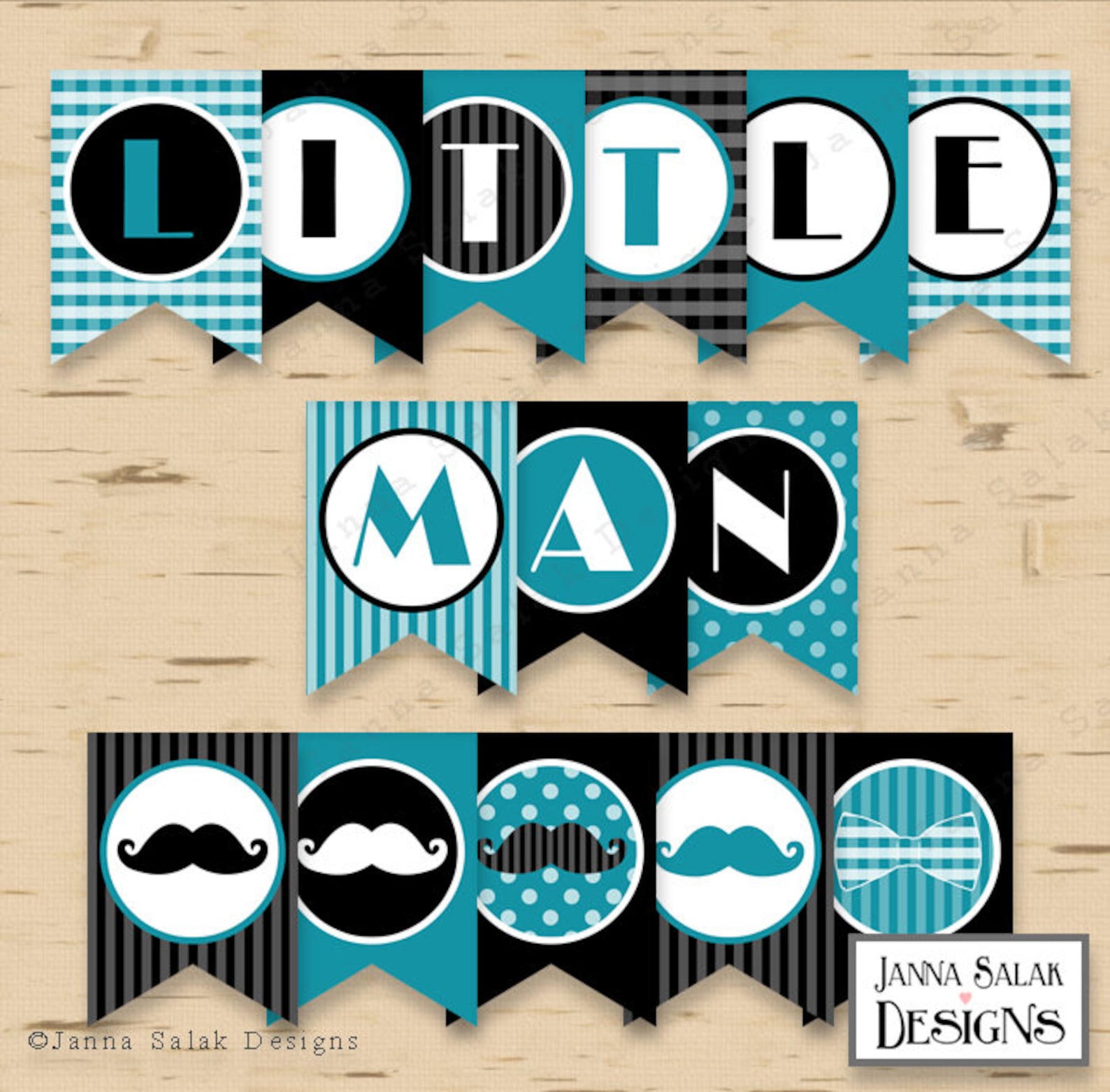 Little Man Birthday PRINTABLE Party Package Decorations Teal | Etsy