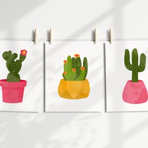 Bunte kaktus Druck 3er Set Aquarell Botanische Druckbares Poster Rosa Orange SüdwestEn Kinderzimmer Wandkunst