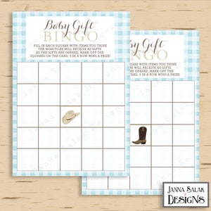 Cowboy Baby Gift Bingo Baby Shower Game Party Blue Gingham Boy DIY Printable INSTANT DOWNLOAD CB001