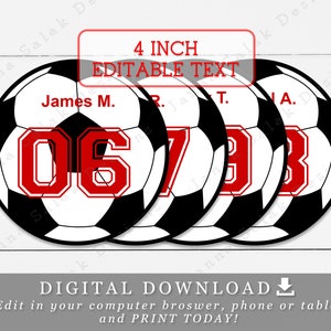 4" Soccer Balls With Editable Names and Numbers DIY Template Printable