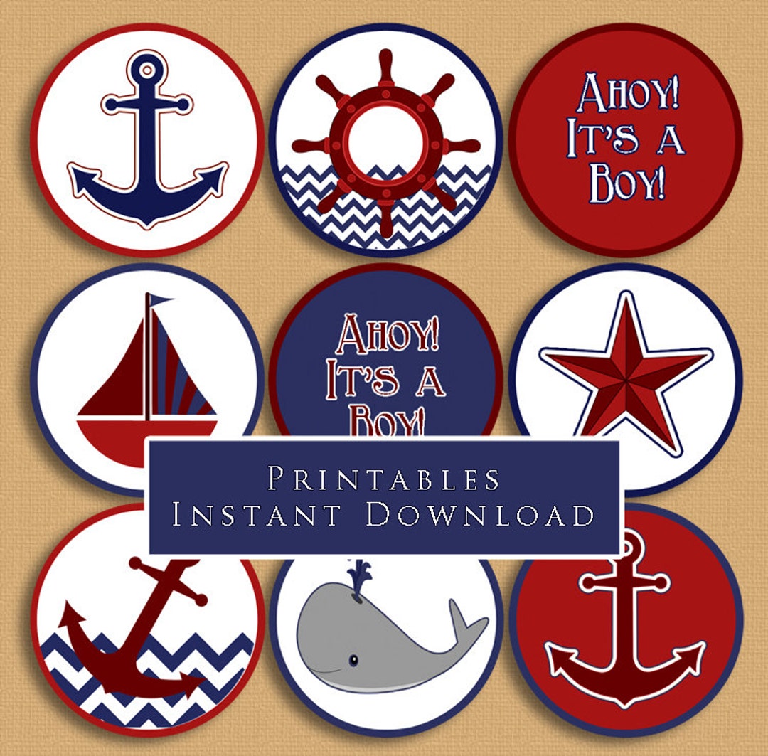 Nautical Theme Printable Cupcake Toppers Baby Shower Boy DIY Printable ...