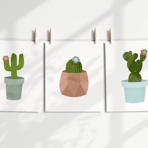 Kaktus Druck 3er Set Aquarell Botanisches Poster Blau Grün Südwesten Kinderzimmer Wandkunst