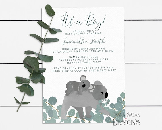 koala bear baby shower invitations