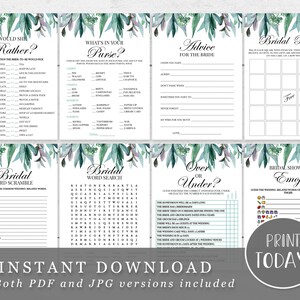 Greenery Bridal Shower Games Package - 8 Printable Games - Green Mint Purple Leaves DIY INSTANT DOWNLOAD Pdf GR02
