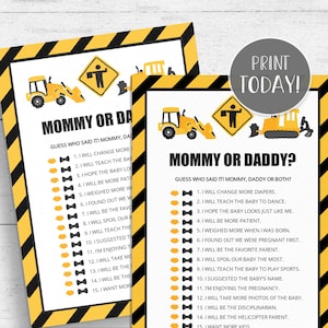 Jeu de construction papa ou maman à imprimer - Qui était-ce ? - Baby shower en construction TÉLÉCHARGEMENT IMMÉDIAT CN01