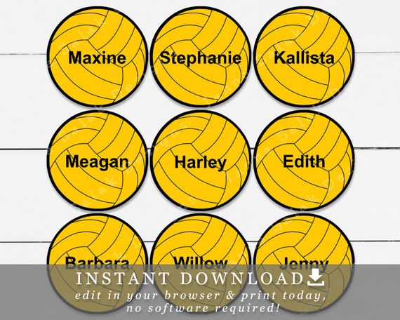4 Water Polo Balls Tags Toppers With Editable Names and Numbers DIY Template Printable