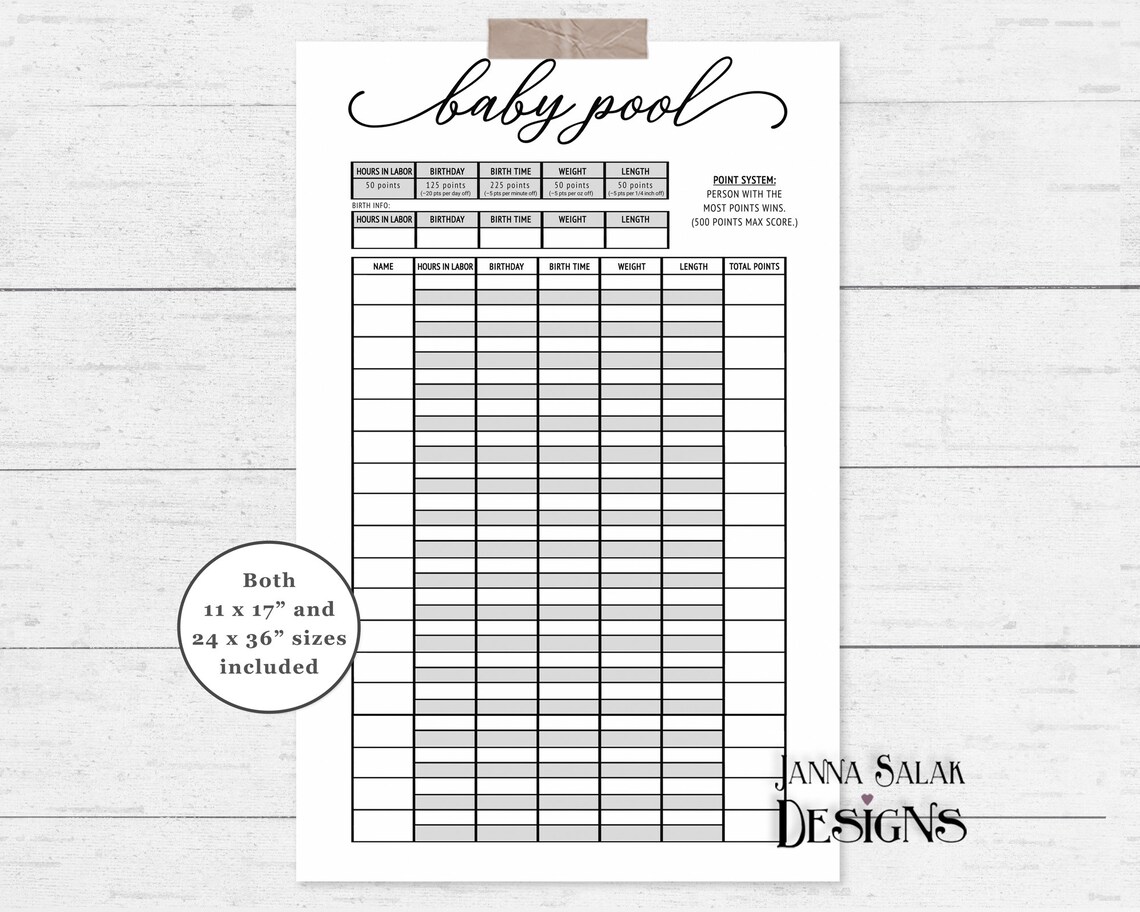 Printable Baby Shower Baby Pool Game Modern Minimalist Birth Etsy